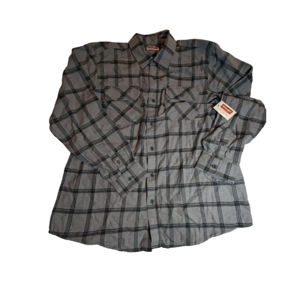 Wrangler Men's Relaxed Fit Gray Large Cotton Blend Long Sleeve Plaid Shirt New